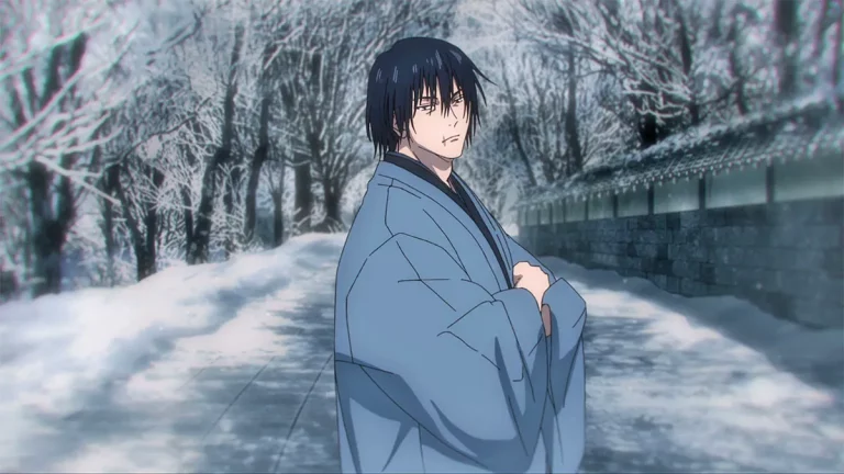 Il personaggio di Jujutsu Kaisen, Toji, è in piedi nella neve. 