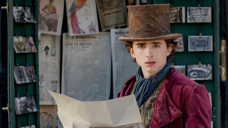Timothée Chalamet nel ruolo di Willy Wonka in 