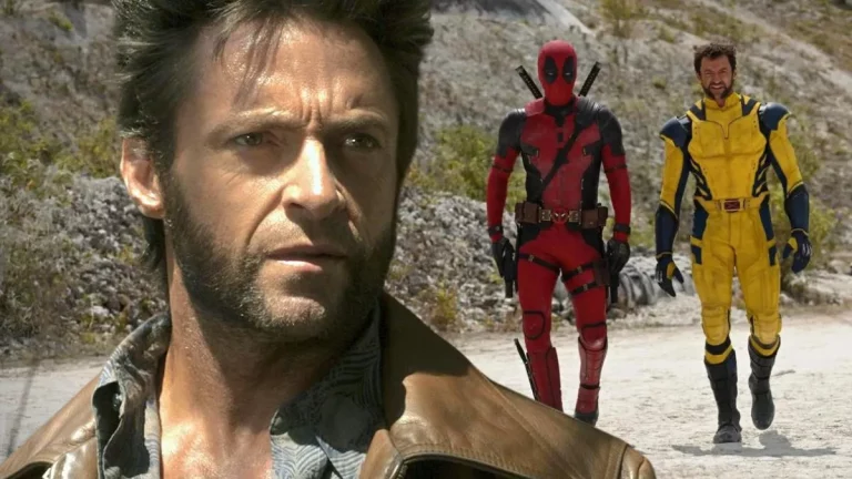 Wolverine di Hugh Jackman da X-Men: Giorni di un futuro passato sovrapposto all'immagine in anteprima di Deadpool 3 con Ryan Reynolds e Jackman in costume.