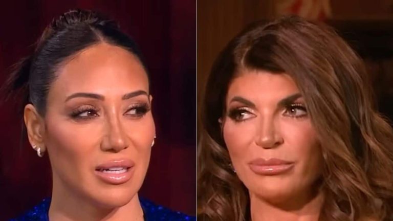 Screenshot della reunion della stagione 13 delle star di RHONJ Teresa Giudice e Melissa Gorga