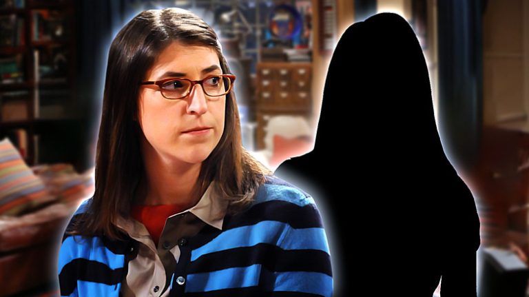 Mayim Bialik come Amy in The Big Bang Theory accanto a Shadow